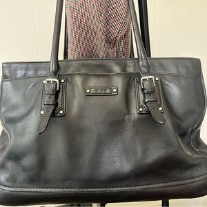 TUMI BUCKLE TOTE- TUMI WOMANS FASHION COLLECTION 2010 BLACK LEATHER (AUTHENTIC)
